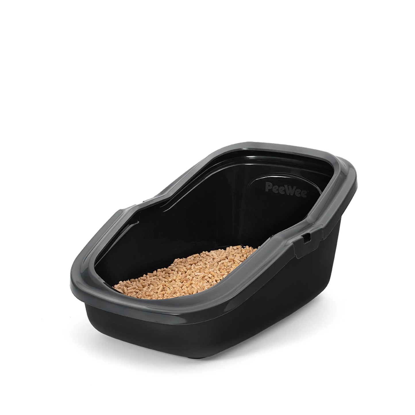 PeeWee EcoMinor bac à litière ouvert anthracite-noir – Set de Base + 3 kg granulés de bois