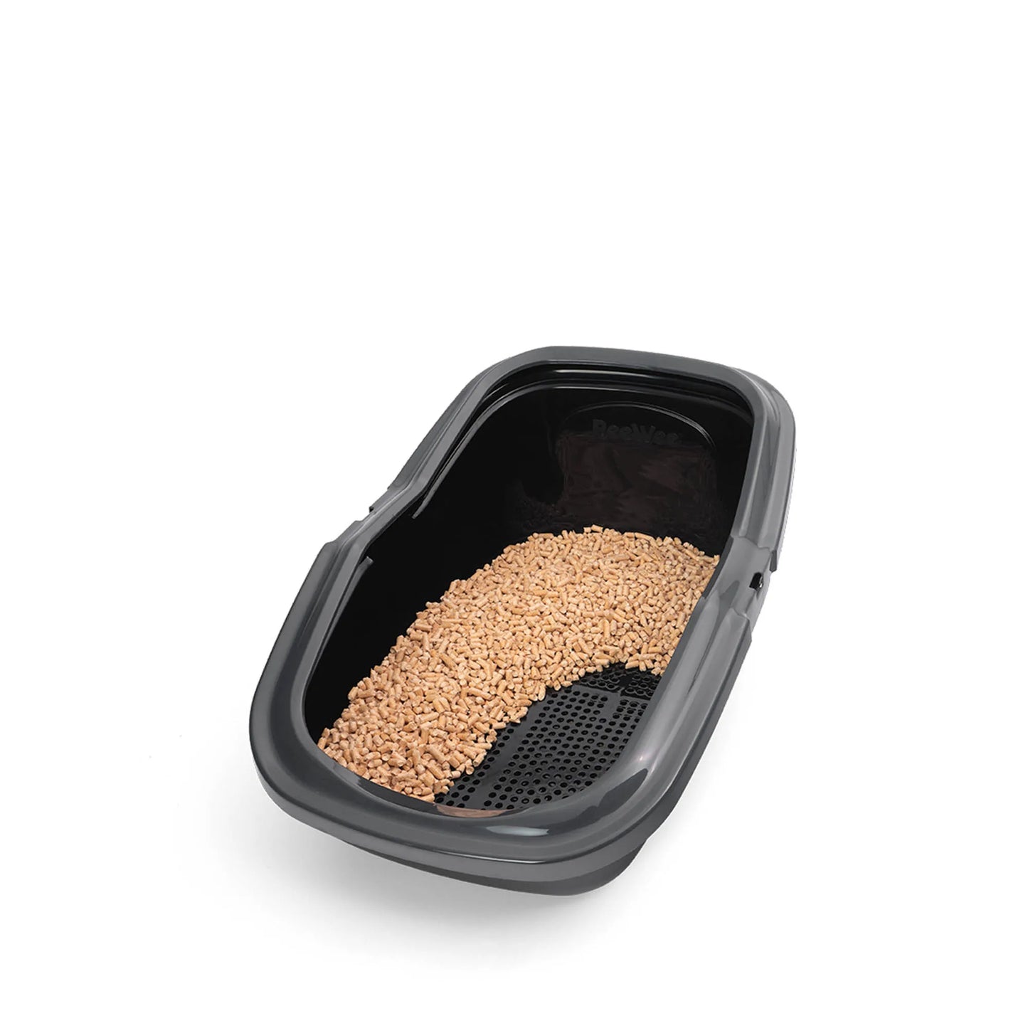 PeeWee EcoMinor bac à litière ouvert anthracite-noir – Set de Base + 3 kg granulés de bois