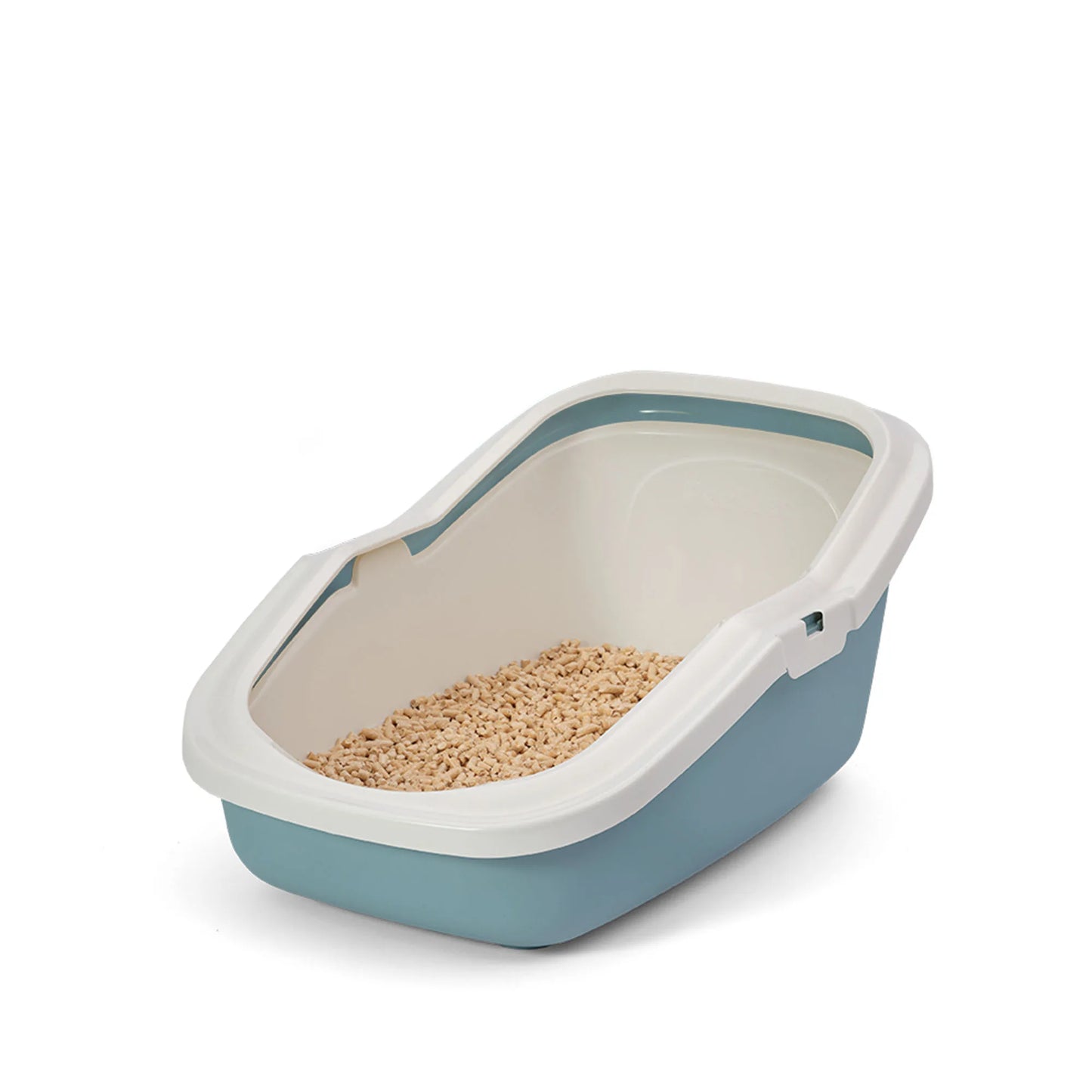 PeeWee EcoMinor bac à litière ouvert bleu colombe – Set de Base + 3 kg granulés de bois