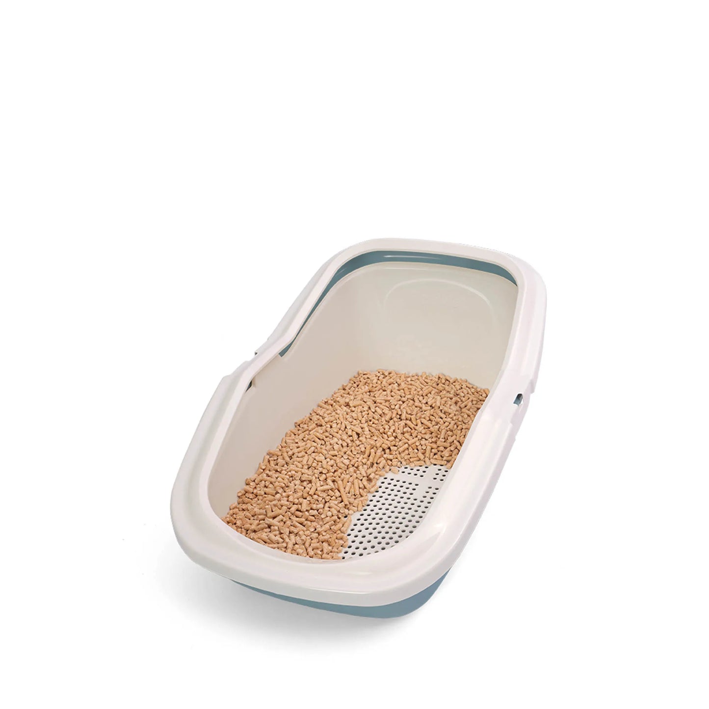 PeeWee EcoMinor bac à litière ouvert bleu colombe – Set de Base + 3 kg granulés de bois