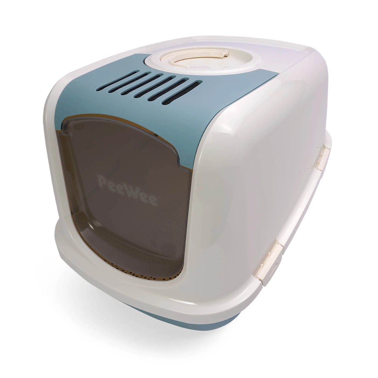 PeeWee EcoDome XXL bac à litière avec couvercle bleu colombe – Set de Base + 3 kg granulés de bois