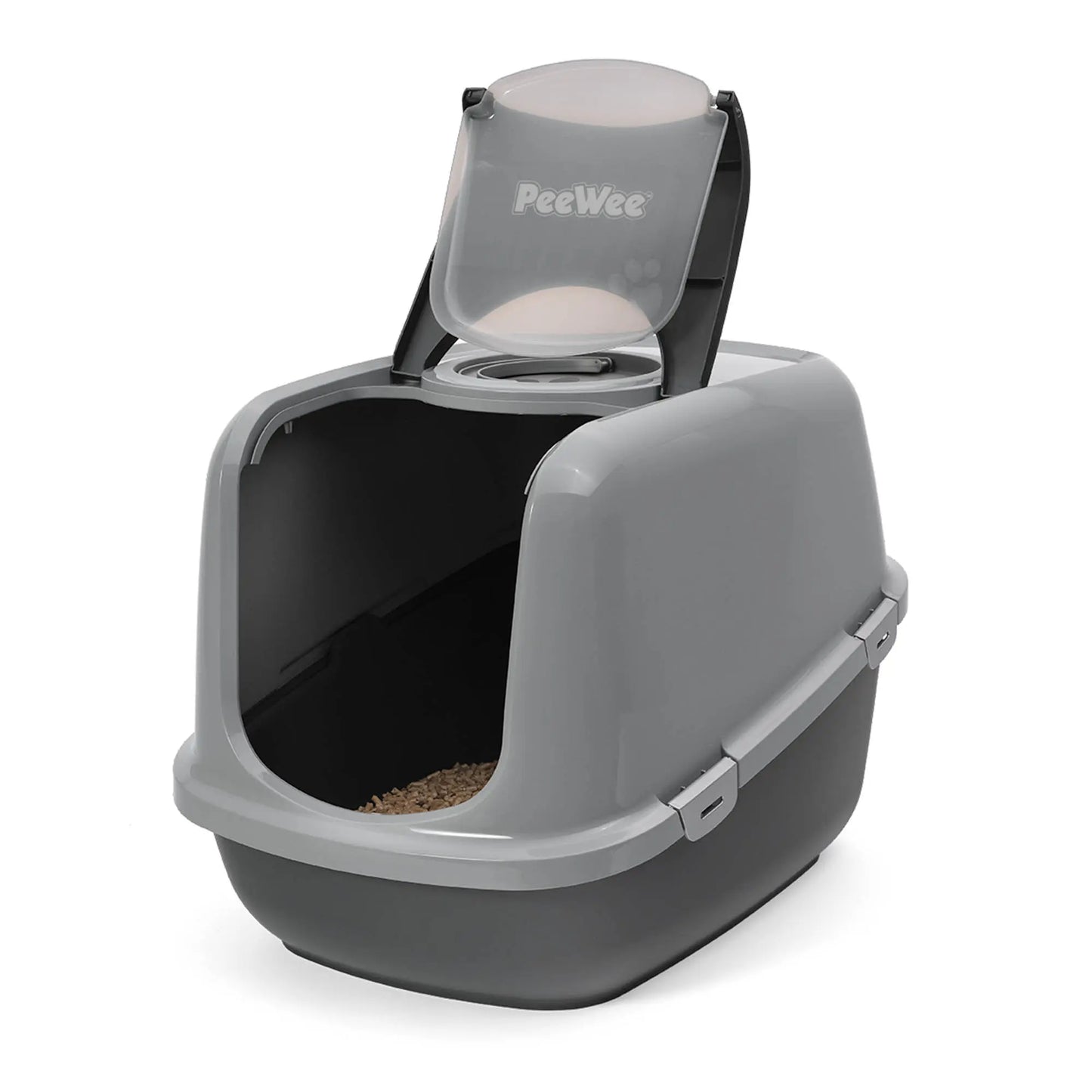PeeWee EcoDome XXL bac à litière avec couvercle gris – Set de Base + 3 kg granulés de bois