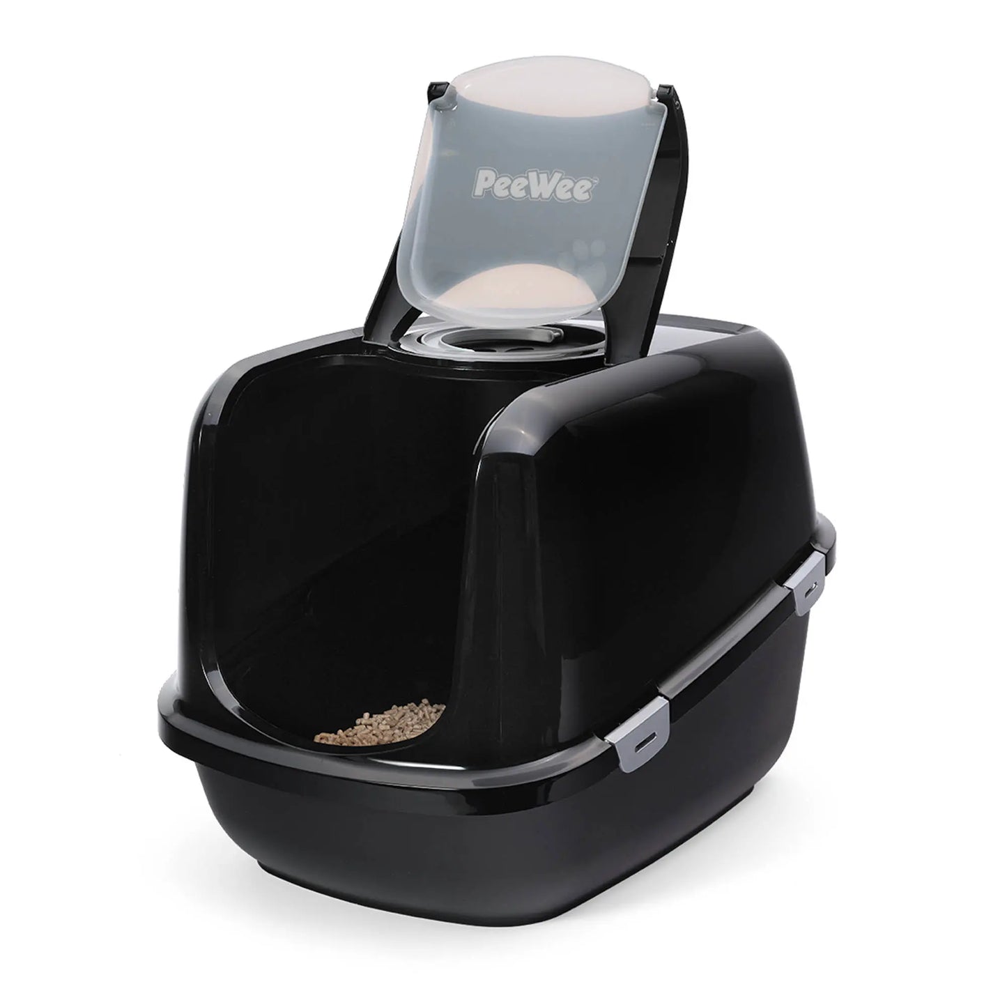 PeeWee EcoDome XXL bac à litière avec couvercle noir – Set de Base + 3 kg granulés de bois