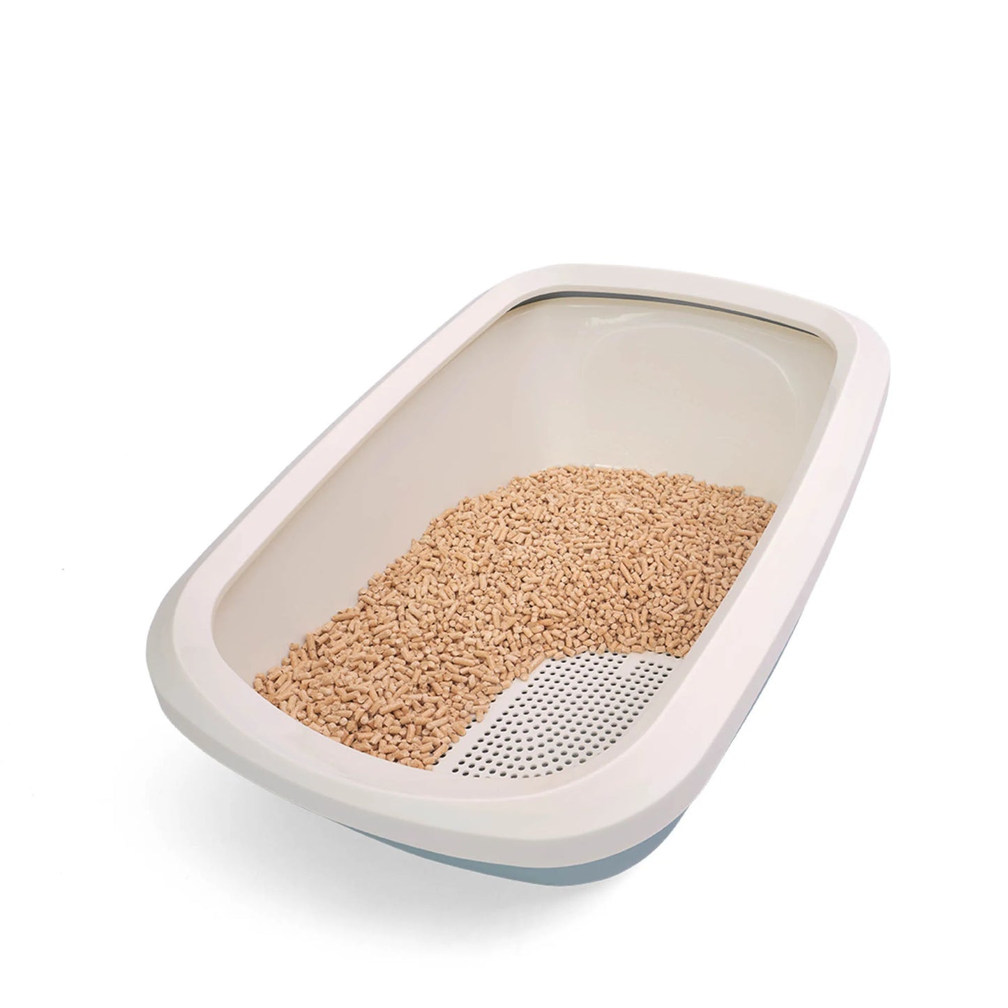 PeeWee EcoGranda XXL bac à litière ouvert bleu colombe – Set de Base + 3 kg granulés de bois
