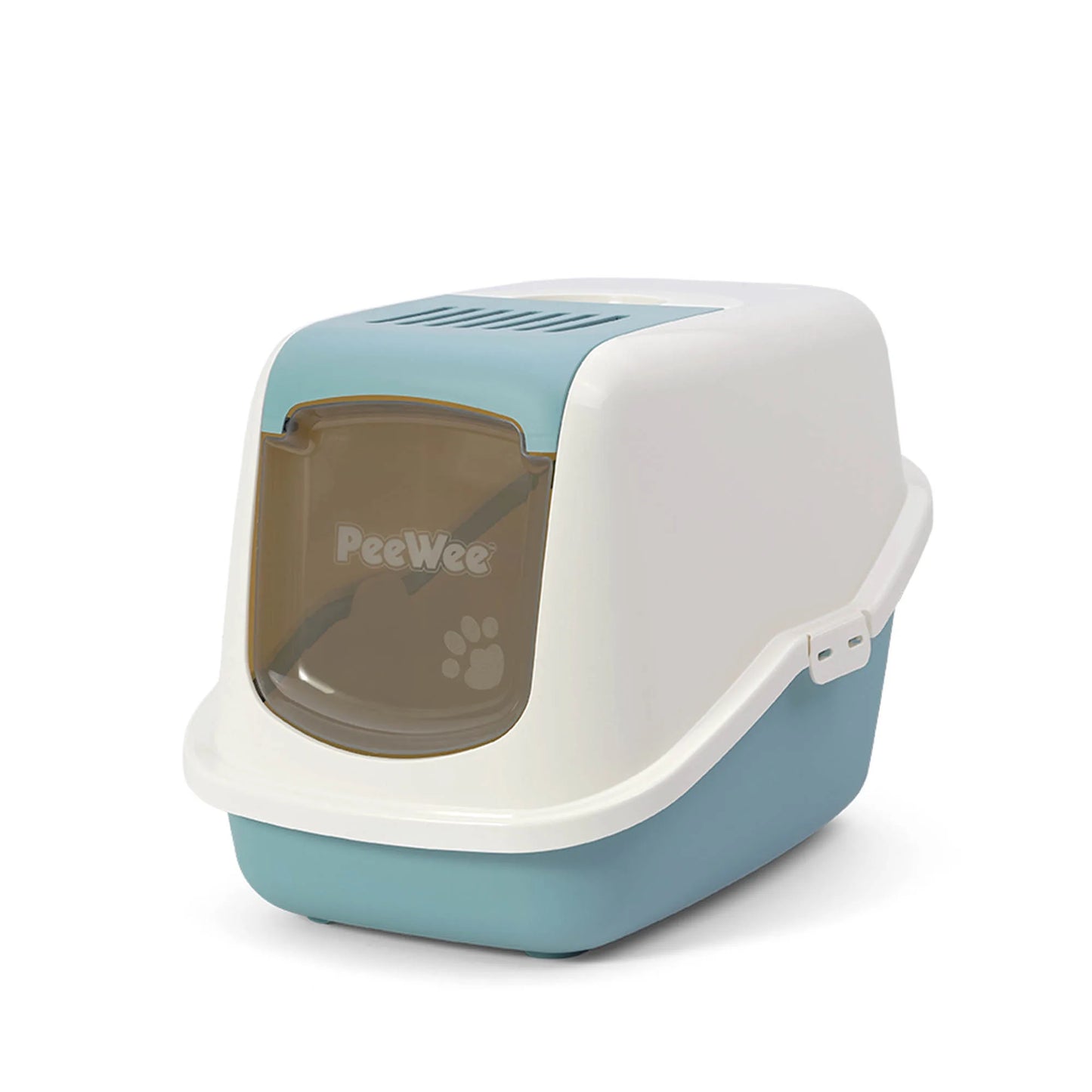 PeeWee EcoHus bac à litière avec couvercle bleu colombe – Set de Base + 3 kg granulés de bois