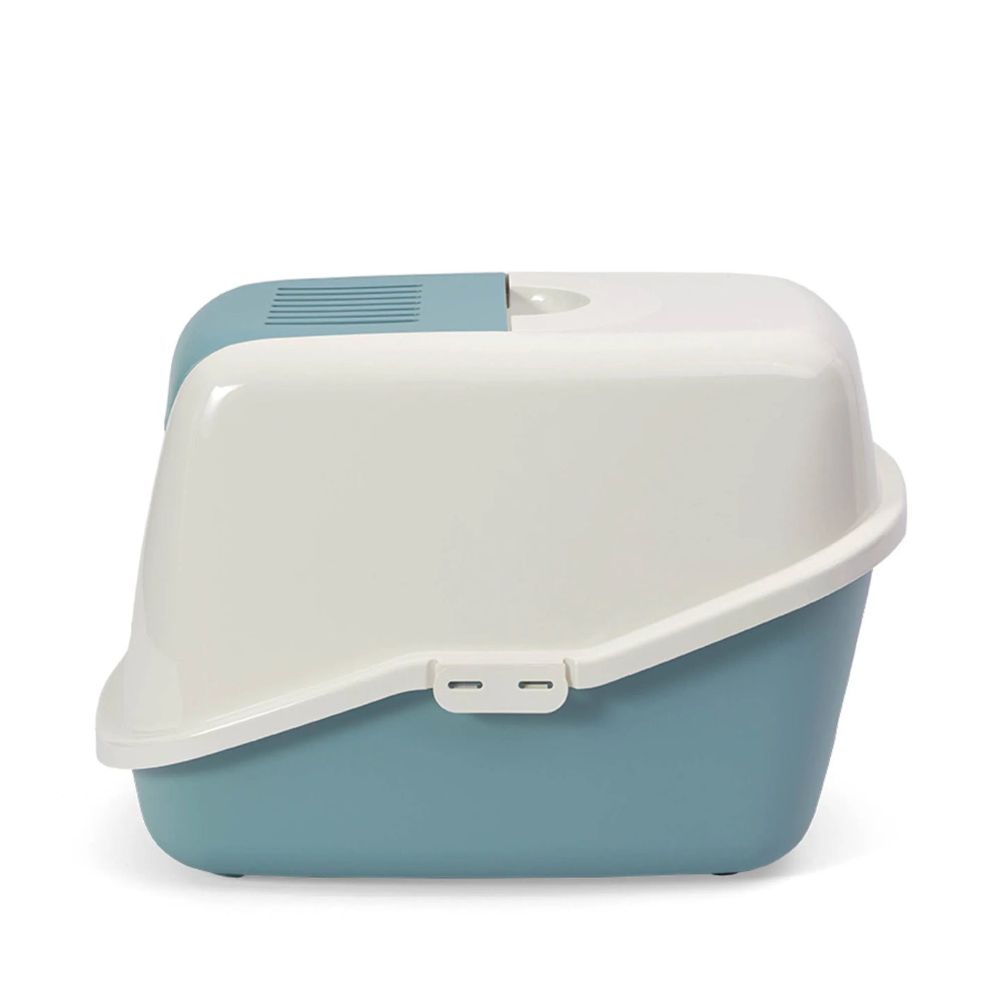 PeeWee EcoHus bac à litière avec couvercle bleu colombe – Set de Base + 3 kg granulés de bois