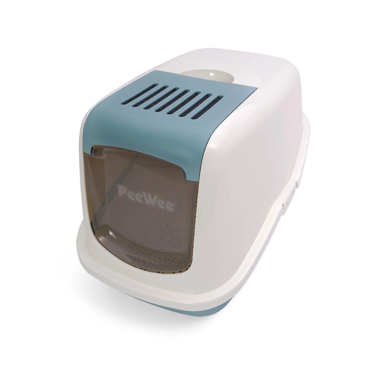 PeeWee EcoHus bac à litière avec couvercle bleu colombe – Set de Base + 3 kg granulés de bois