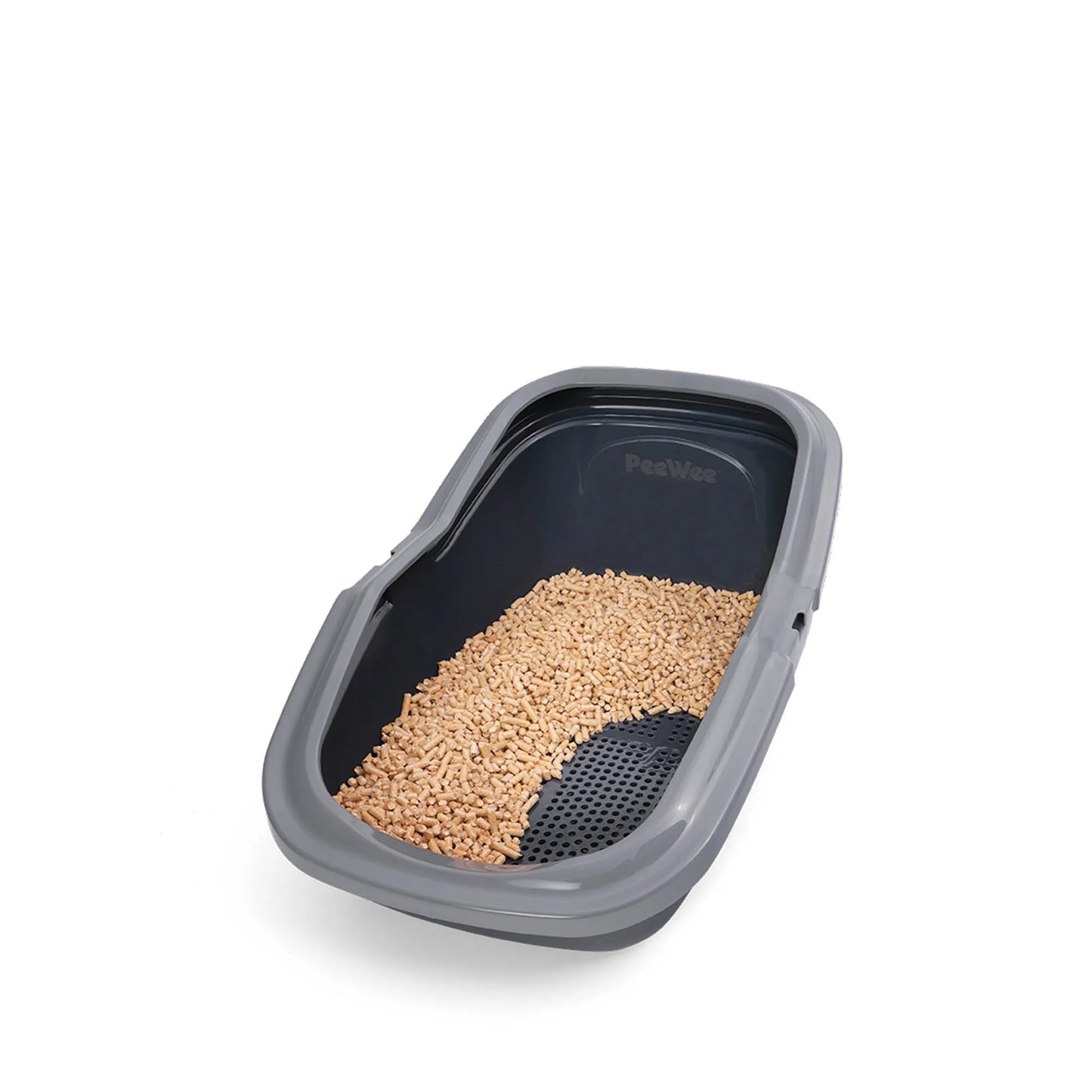 PeeWee EcoMinor bac à litière ouvert gris – Set de Base + 3 kg granulés de bois